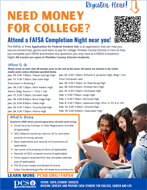 FAFSA Nights at Various schools for free Money for College
